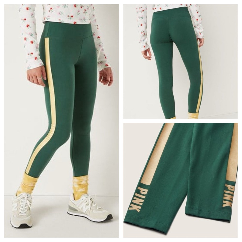 VS VICTORIAS SECRET PINK HIGH WAIST PANT TIGHT LEGGING SWEATS GREEN & GOLD XXL